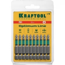 KRAFTOOL PH1, 50 мм, 10 шт., Cr-Mo сталь, набор бит Optimum Line 26122-1-50-10