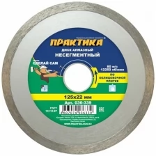 Диск алмазный несегментный ПРАКТИКА "Сделай Сам" 125 х 22 мм (1 шт.) отгружать кратно 5 шт (в пленке)