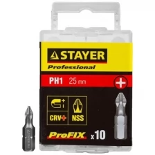 Биты STAYER "PROFESSIONAL" ProFix Phillips, тип хвостовика C 1/4", № 1, L=25мм, 10шт