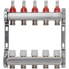 ColSys Р804, 5 выходов. Коллекторная группа из нержавеющей стали с расходомерами и термостатическими клапанами