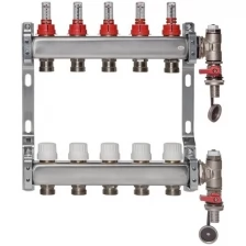 ColSys P810, 5 выходов. Коллекторная группа с расходомерами, термостатическими клапанами, воздухоотводчиками и дренажными шаровыми кранами